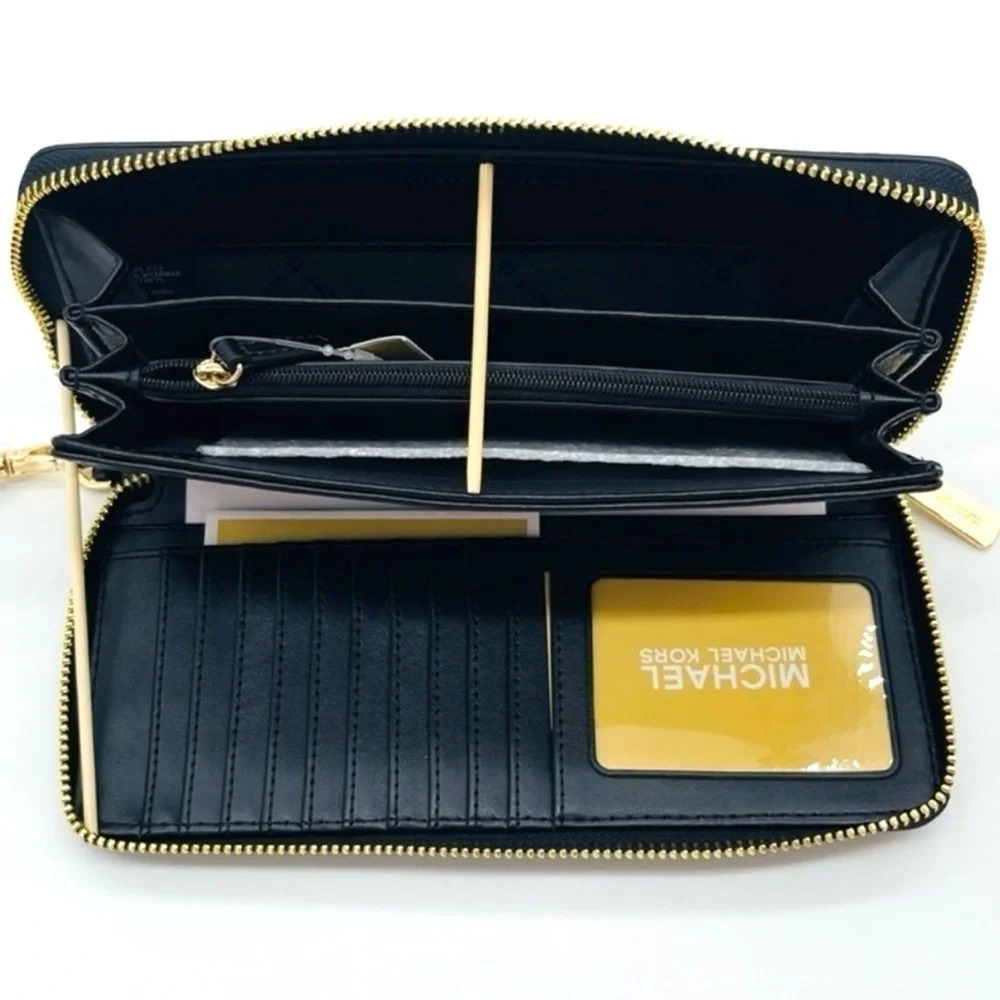Michael Kors Large Continental Wallet Wristlet Black/Gold - Picture 5 of 7